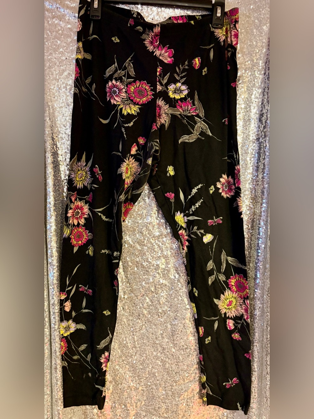 Old Navy Black Leggings with Pink and Yellow Floral Print